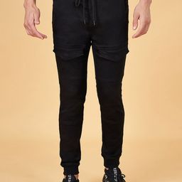 People Men Black Slim Fit Joggers Trousers-image-96