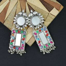Krelin Silver Plated & Pink Geometric Drop Earrings-image-25