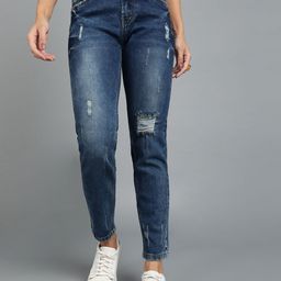 Urbano Fashion Women Blue Boyfriend Fit High-Rise Mildly Distressed Light Fade Stretchable Jeans-image-50