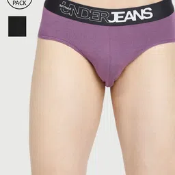 UnderJeans by Spykar Men Pack Of 2 Purple & Black Basic Briefs UJEPBC055DULLPURPLEBLACK-picture-20