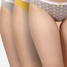 Soie Mid Rise Medium Coverage Solid and Printed Cotton Stretch Brief Panty (Pack of 3)-50