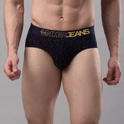 UnderJeans by Spykar Men Navy Blue & Yellow Printed Basic Briefs-picture-15