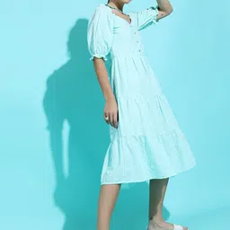 Tokyo Talkies Women Tranquil Teal Self-Design Dress-image-15