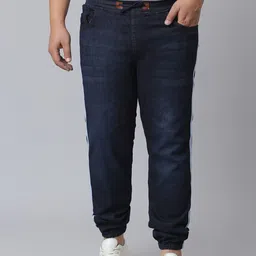 Instafab Plus Men Navy Blue Mildly Distressed Jeans-picture-42