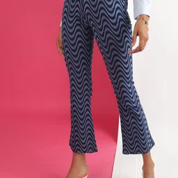 Freehand by The Indian Garage Co Women Blue Coloured Printed High-Rise Stretchable Bootcut Jeans-image-96