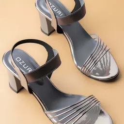 Ozuri Striped Open Toe Backstraps Block Heels-3