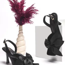 JM Looks Party Slim Heeled Peep Toes with Bows-16