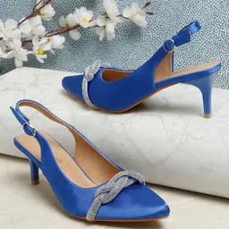 Flat n Heels Pointed Toe Embellished Party Slim Mules With Backstrap & Bows-23