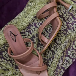 Brauch Peach-Coloured Three Strap Block Heels-17