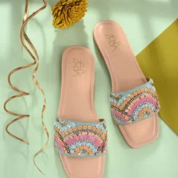 Zebba Embellished Open Toe Flats-15