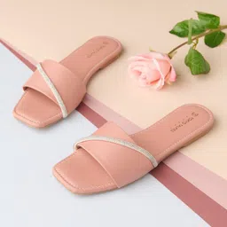 Tokyo Talkies Peach Ethnic - Embellished Square Toe Flats-32