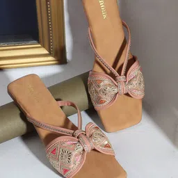 Anouk Peach-Coloured Embellished Open Toe Flats-6