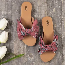 Street Style Store Women Coral Printed Open Toe Flats with Bows-image-68