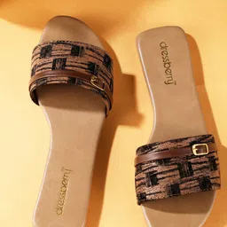 DressBerry Beige Printed Open Toe Flats with Buckles-picture-14