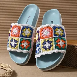 BRISKERS Embroidered Open Toe Flats-34