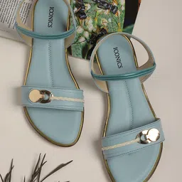 ICONICS Women Turquoise Blue Open Toe Flats-image-43