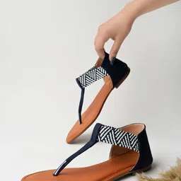 Shoetopia Woven Design T-Strap Flats-18