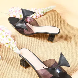 Try Me Bow Detail Open Toe Block Heels-44
