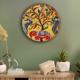 Homspurts Madhubani Yellow & Red Printed Metal Wall Plates-16