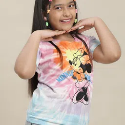 Kids Ville Girls Mickey & Friends Printed Pure Cotton Round Neck  Tshirts-51
