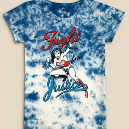 Kids Ville Girls Blue Wonder Woman Pure Cotton Dyed Round Neck T-shirt-image-48