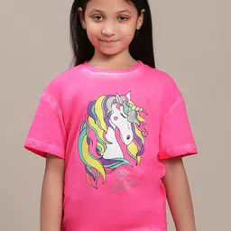 Kids Ville Girls Unicorn Printed Pure Cotton T-shirt-image-99