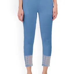 indian flower Women Blue Original Slim Fit Trousers-picture-19