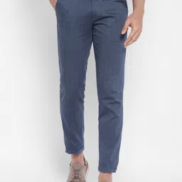 Turtle Men Blue Checked Tapered Fit Cotton Trousers-image-38