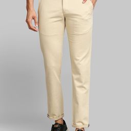 Parx Men Cream Solid Tapered Fit Trousers-image-9
