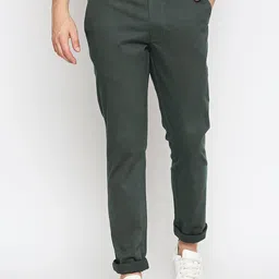 Basics Men Olive Green Tapered Fit Trousers-picture-15