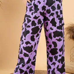 CURVY STREET Women Plus Size Abstract Printed Loose Fit Pure Cotton Cargos Trouser-46