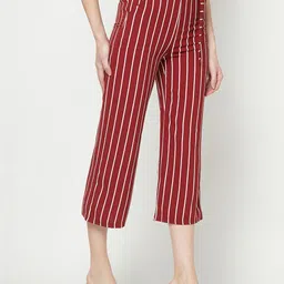 Crimsoune Club Women Striped Relaxed Loose Fit Culottes Trousers-image-97