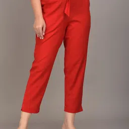 IQRAAR Women Red Slim Fit Trousers-27