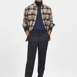 SELECTED Men Blue Checked Slim Fit Trousers-image-13