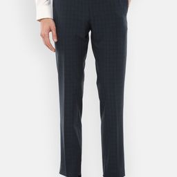 Louis Philippe Men Navy Blue Checked Slim Fit Formal Trousers-image-48