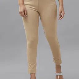 De Moza Women Nude-Coloured Pencil Slim Fit Trousers-image-84