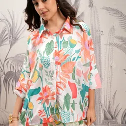 Vishudh White Floral Printed Shirt & Trousers-image-82