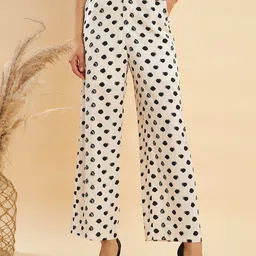 KASSUALLY Women Black Polka Dot Printed Straight Fit Parallel Trousers-picture-7