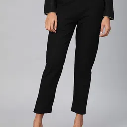 KALINI Women Smart Mid-Rise Cotton Slim Fit Trousers-28