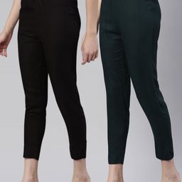 Kryptic Women Pack Of 2 Mid-Rise Smart Slim Fit Cigarette Trousers-image-69