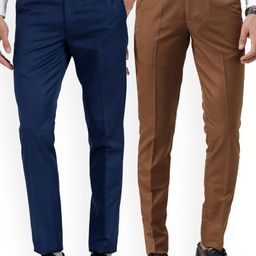 Vandnam Fabrics Men Navy Blue & Brown Smart Slim Fit polycotton formal Trousers-image-101