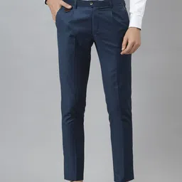 MR BUTTON Men Blue Solid Slim Fit Trousers-image-96
