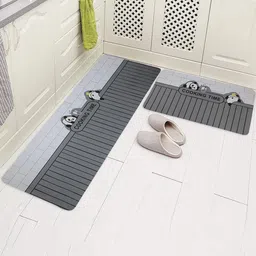 HomeCloud 2 Pcs Grey Graphic Pattern Anti-Skid Kitchen Mats-2