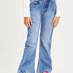 Purple United Kids Girls Mid Rise Clean Look Heavy Fade Bootcut Cotton Denim Jeans-image-26