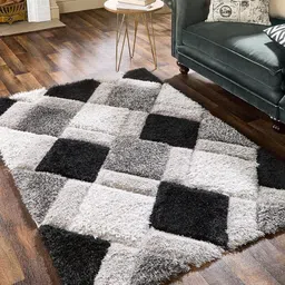 SR Handloom Grey & White Geometric Shaggy Carpet-picture-50