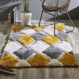 SR Handloom Yellow & Grey Geometric Printed Anti-Skid Carpet-27