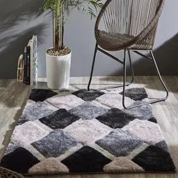 SR Handloom Black & White Geometric Shaggy Carpet-picture-27