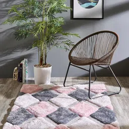SR Handloom Pink & White Geometric Shaggy Carpet-50