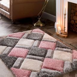 SR Handloom Pink & White Geometric Shaggy Carpet-11