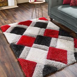 SR Handloom Red & White Geometric Shaggy Carpet-picture-20